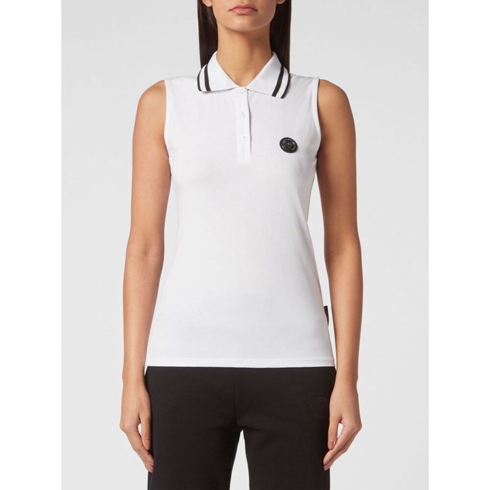 Plein Sport Women Sleeveless Cotton Polo Shirt Plein Sport With Striped Collar